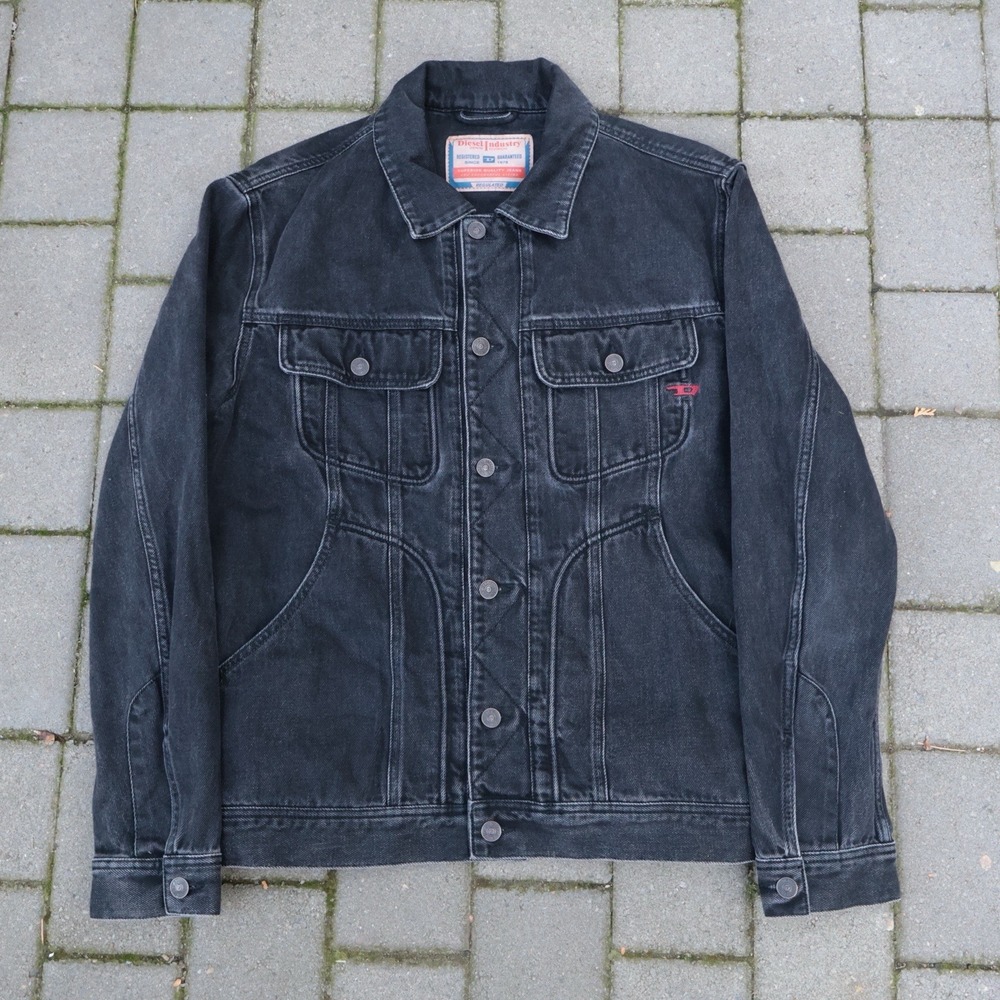 DIESEL Biker Moto Jacket D-Riley Denim Jean Mens Size Large Authentic Button Up